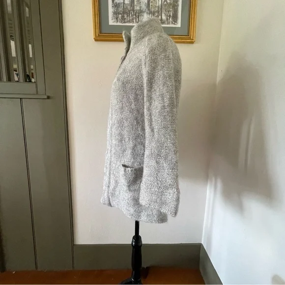 Effortless Cape-Style LUXE Knit Sweater Petite Fit, Heather Gray Soft & Cozy - Picture 4 of 12